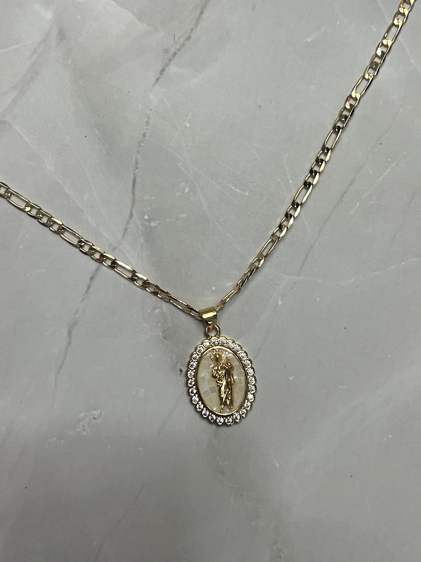 White Mosaic San Judas Necklace