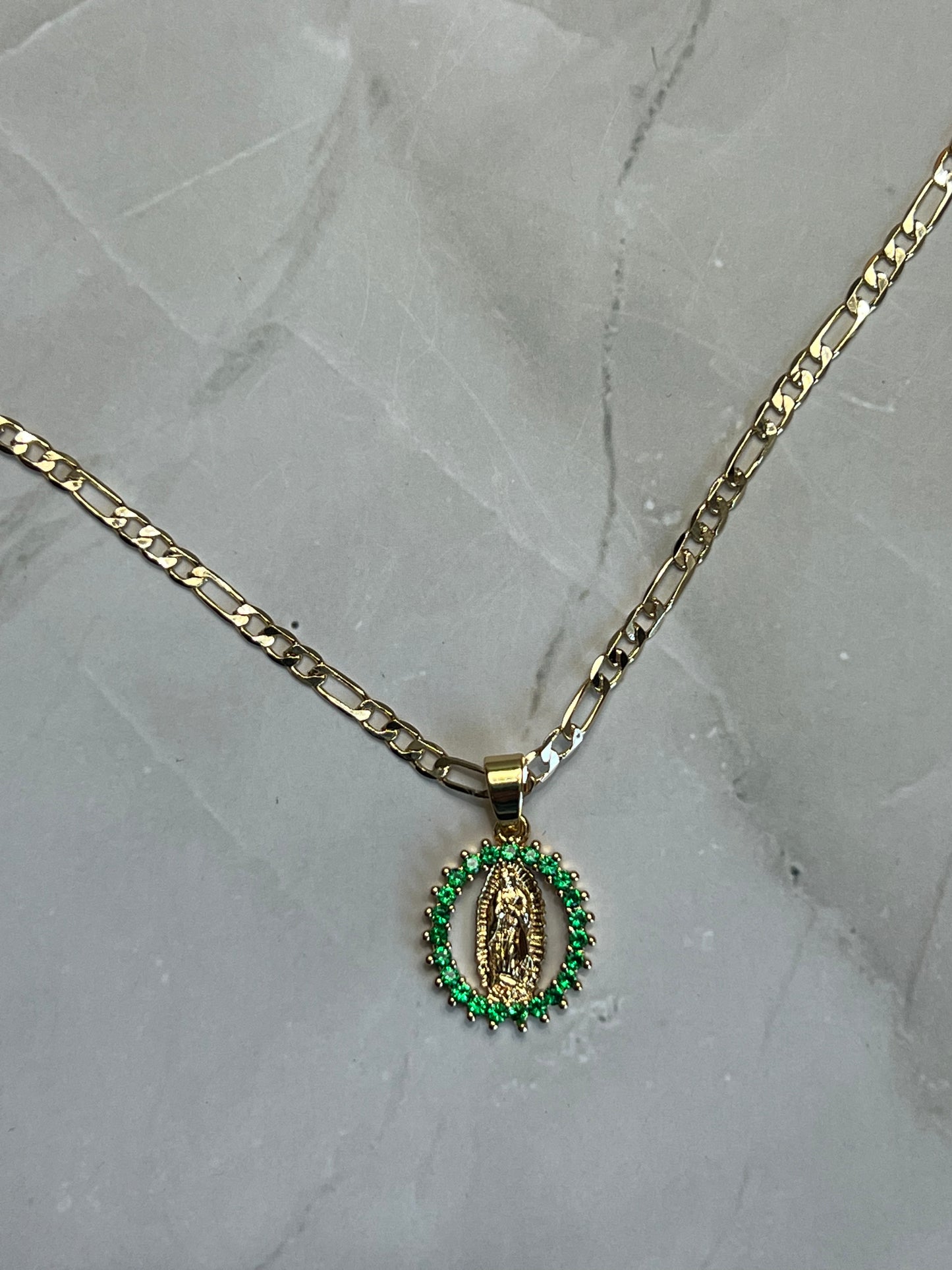 Emerald Virgin Mary Necklace