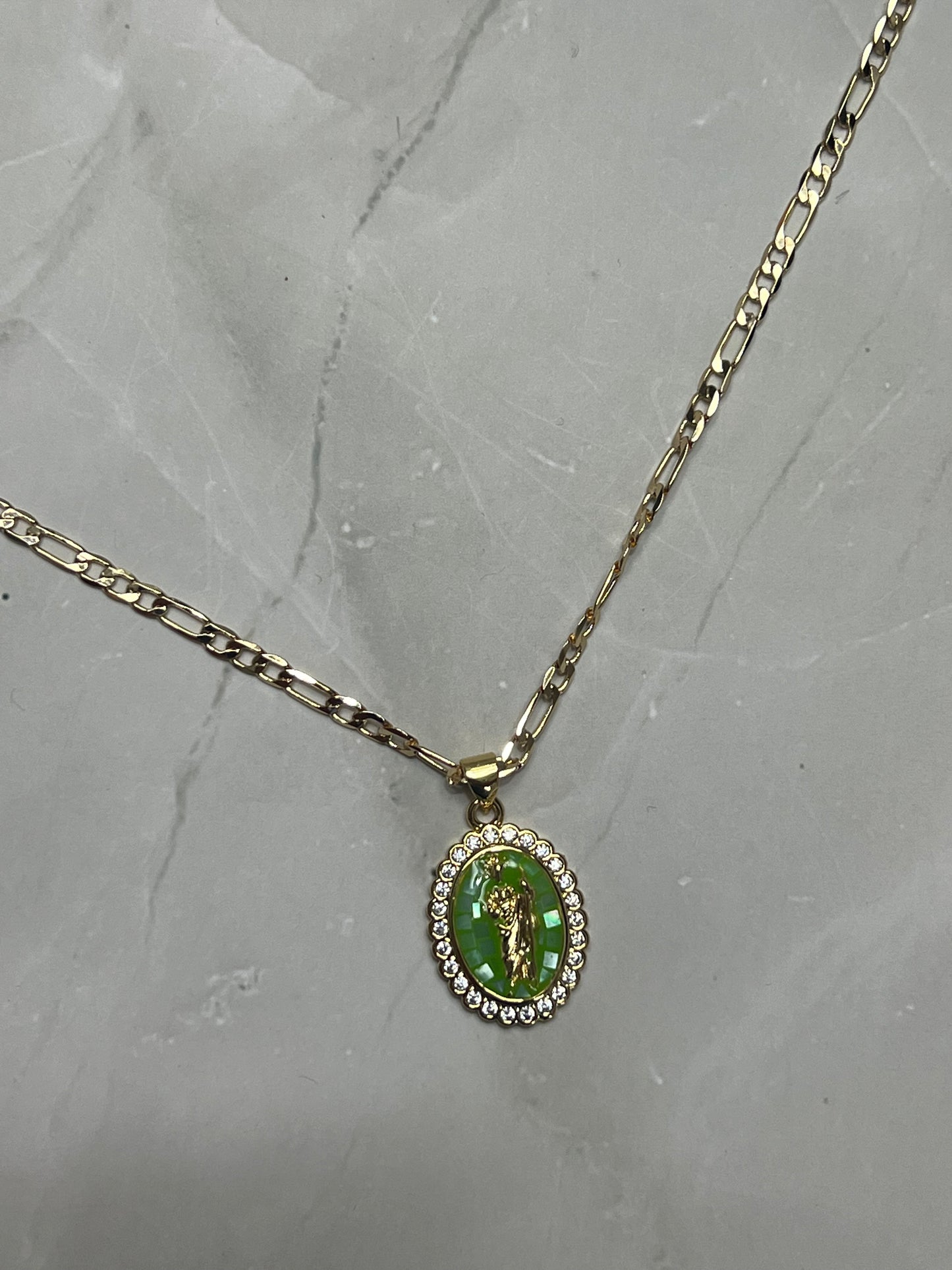 Green Mosaic San Judas Necklace