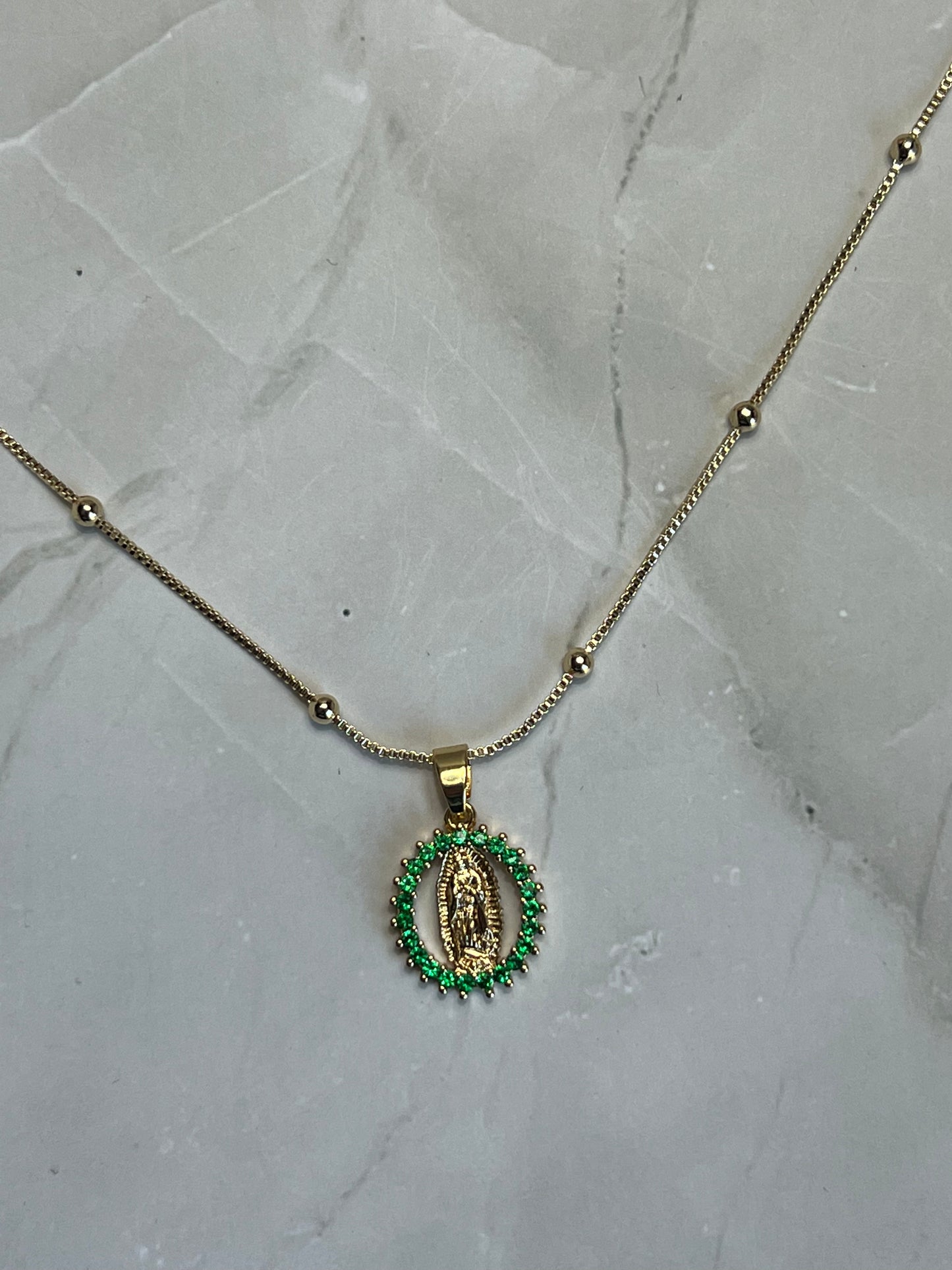 Emerald Virgin Mary Necklace