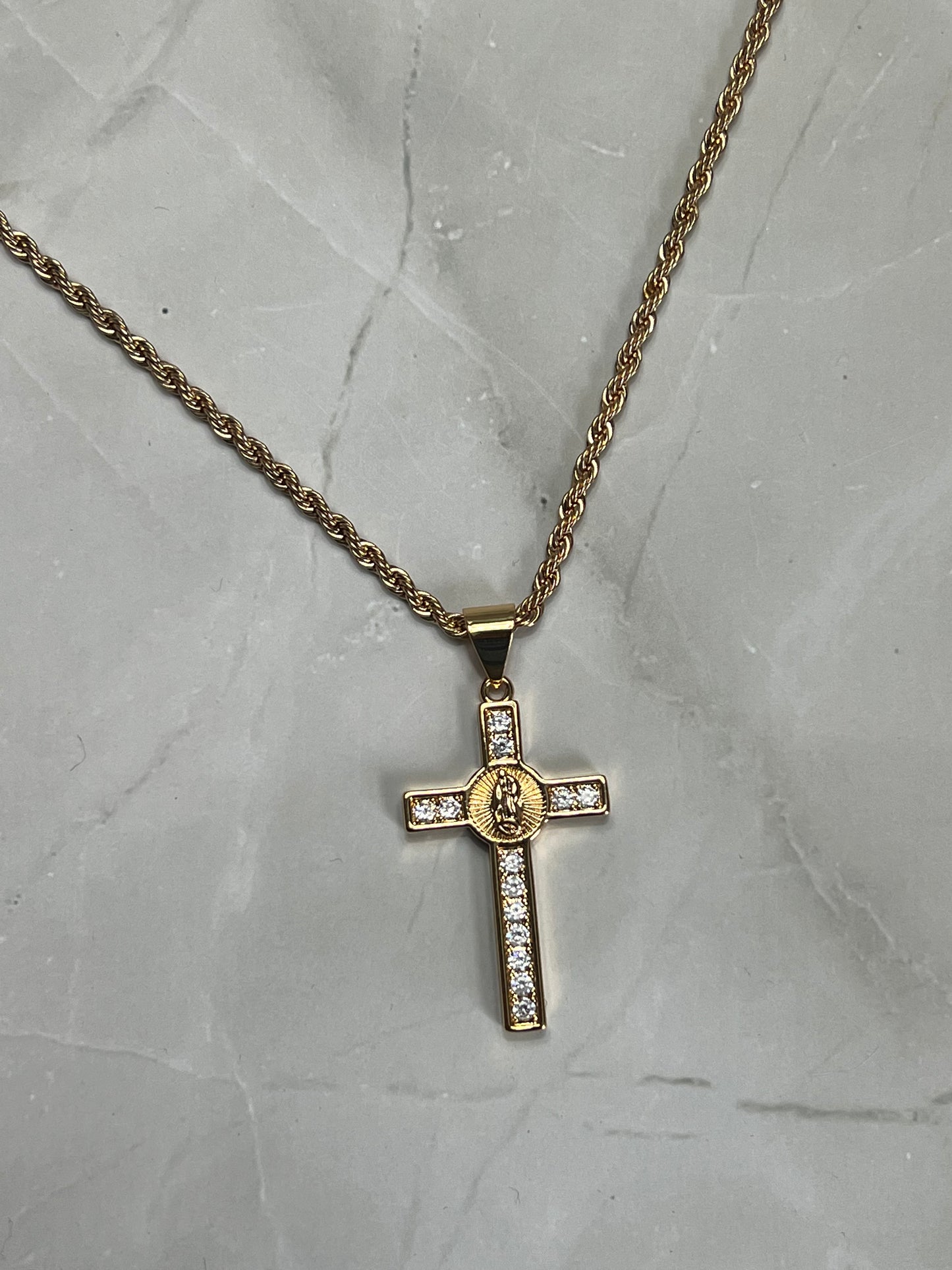 Cross & Virgin Mary Necklace