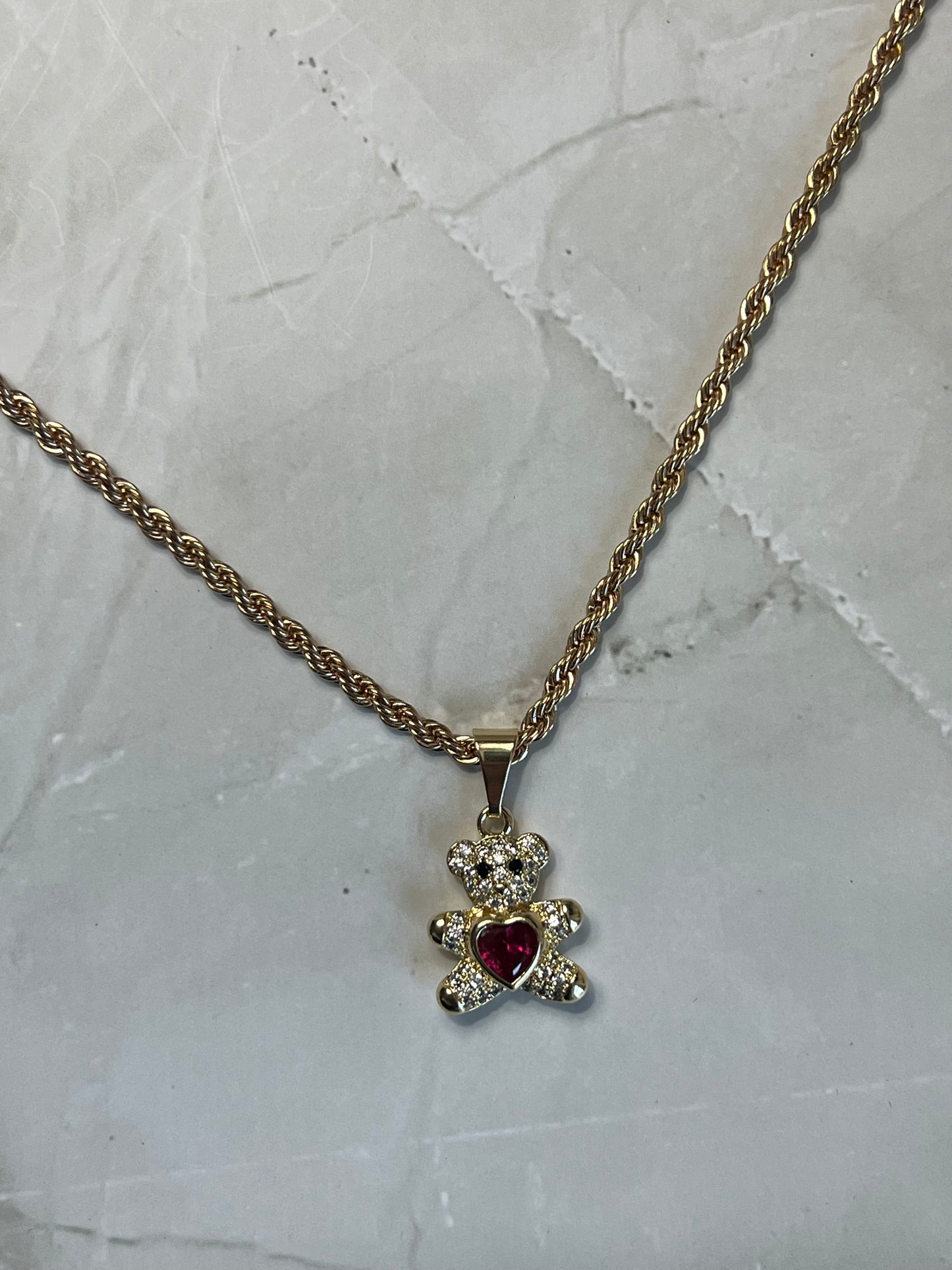 Ruby Teddy Necklace