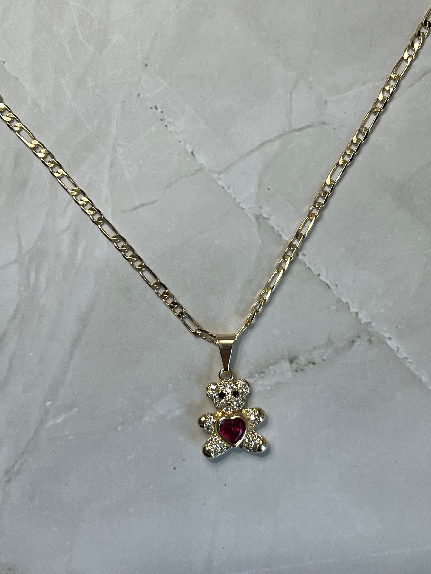 Ruby Teddy Necklace