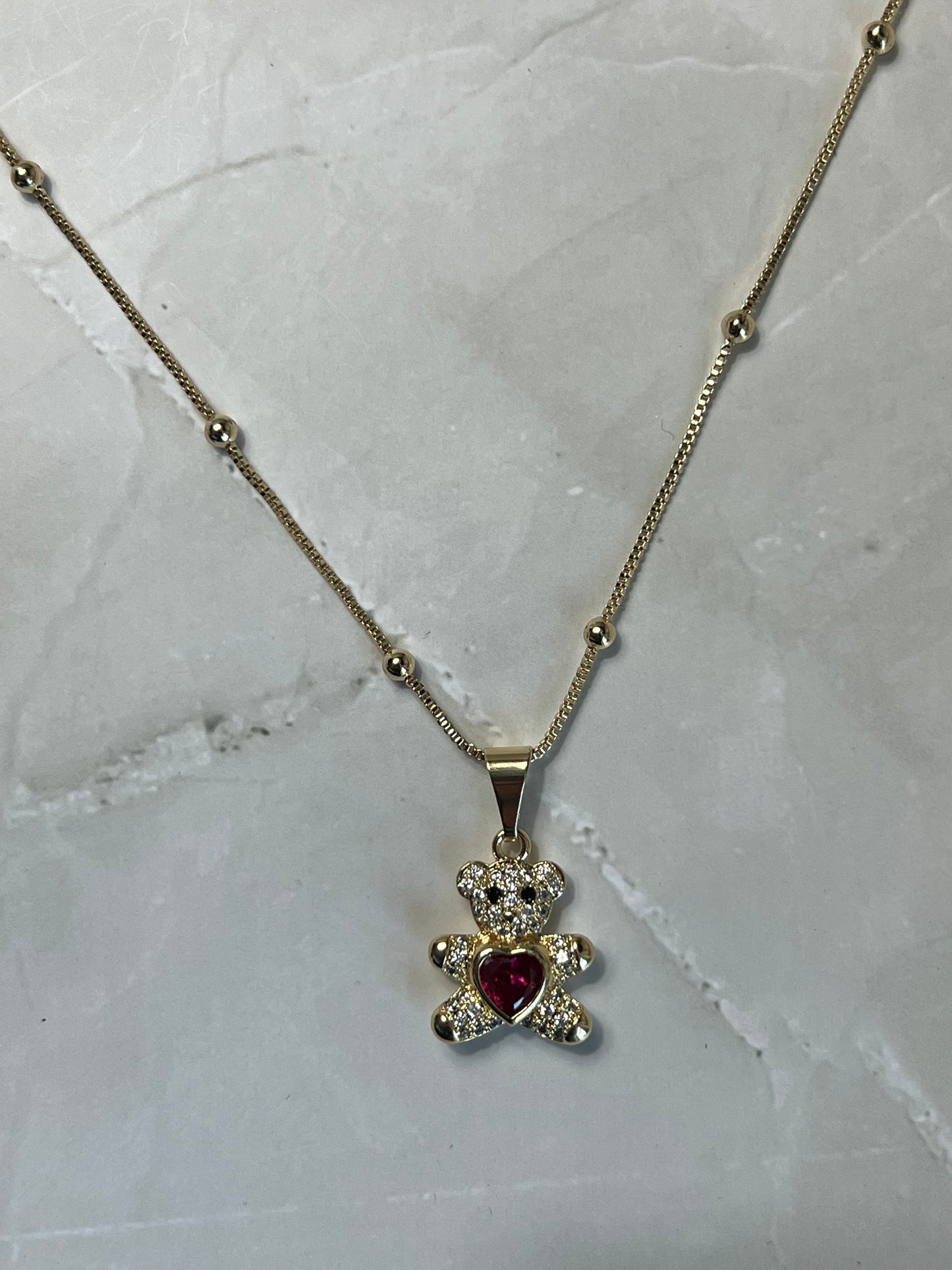 Ruby Teddy Necklace