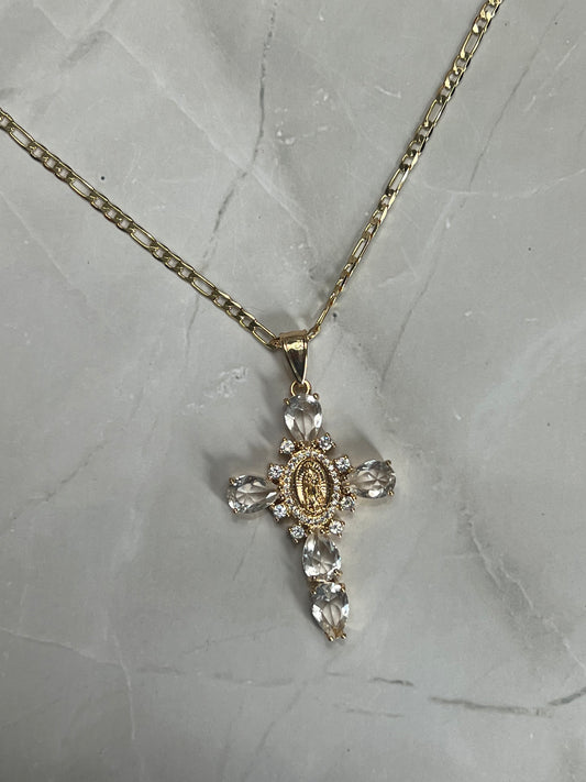 Crystal Cross & Mary Necklace