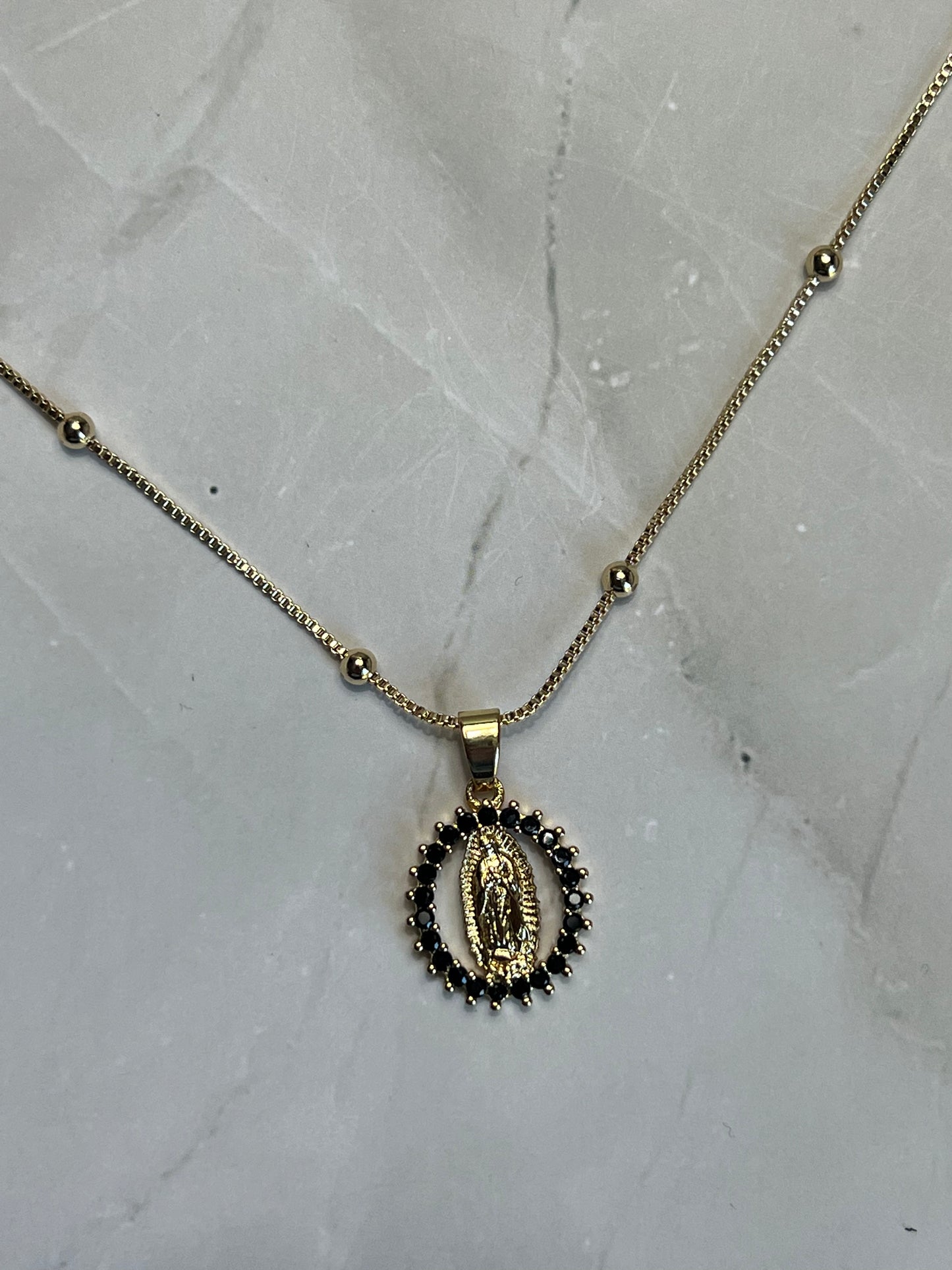 Onyx Virgin Mary Necklace