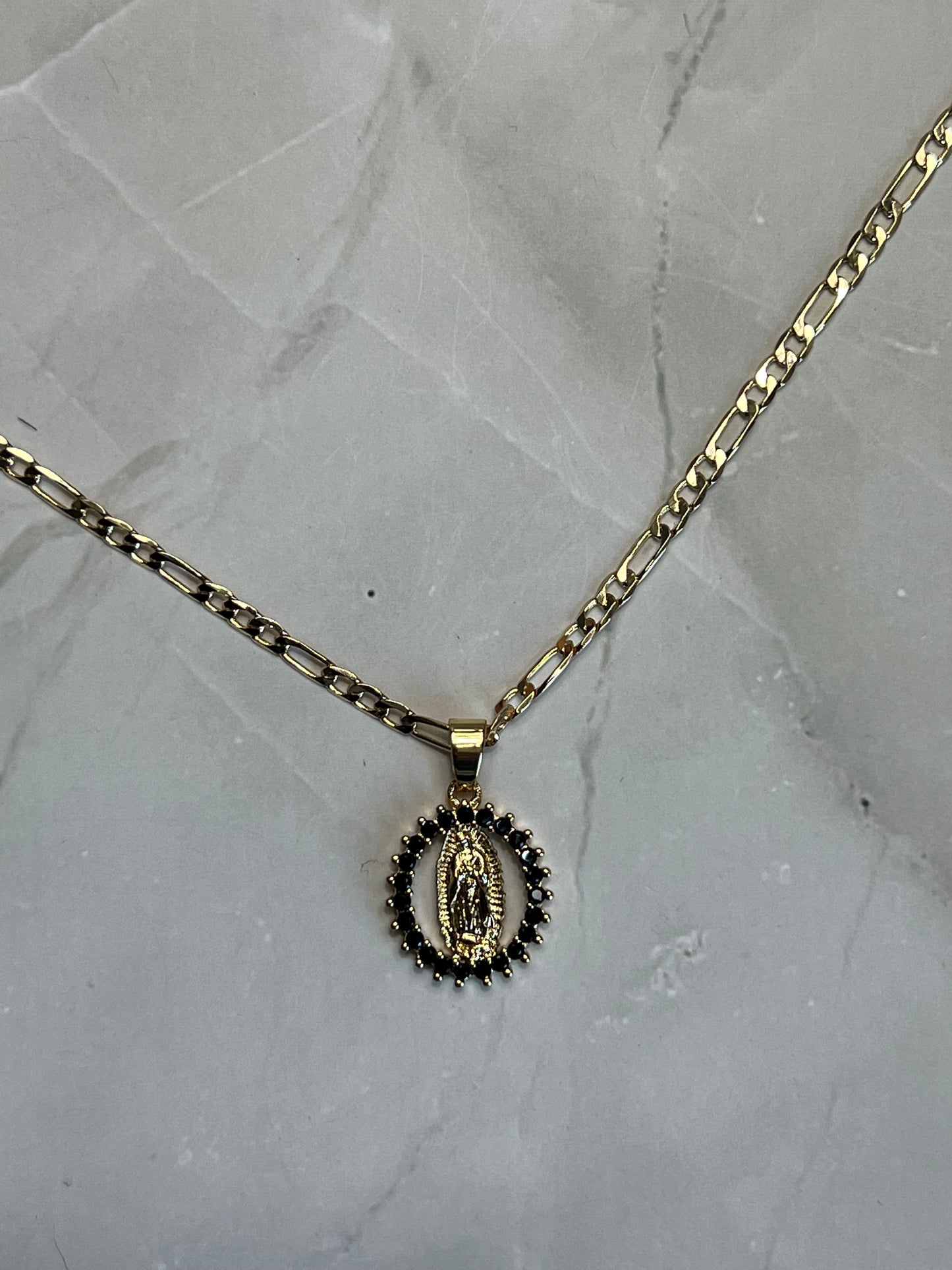 Onyx Virgin Mary Necklace