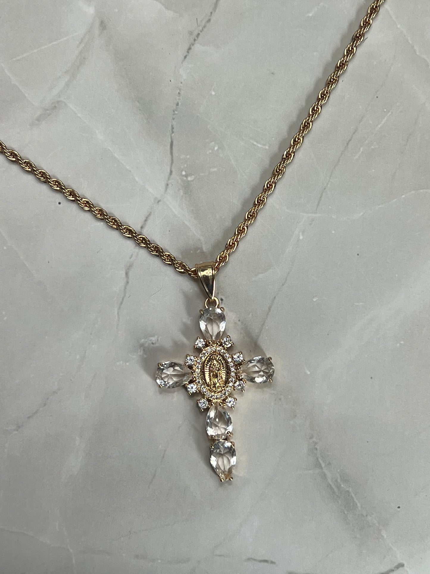 Crystal Cross & Mary Necklace