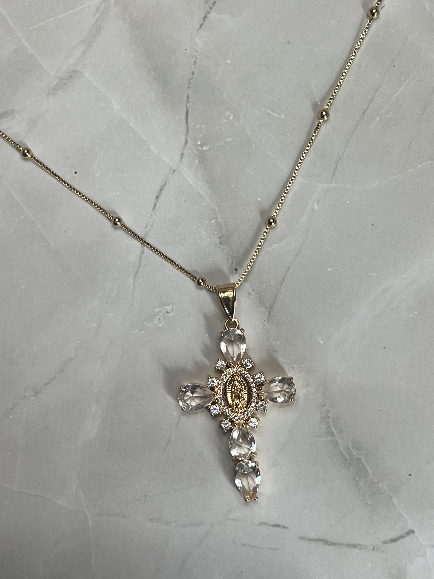 Crystal Cross & Mary Necklace