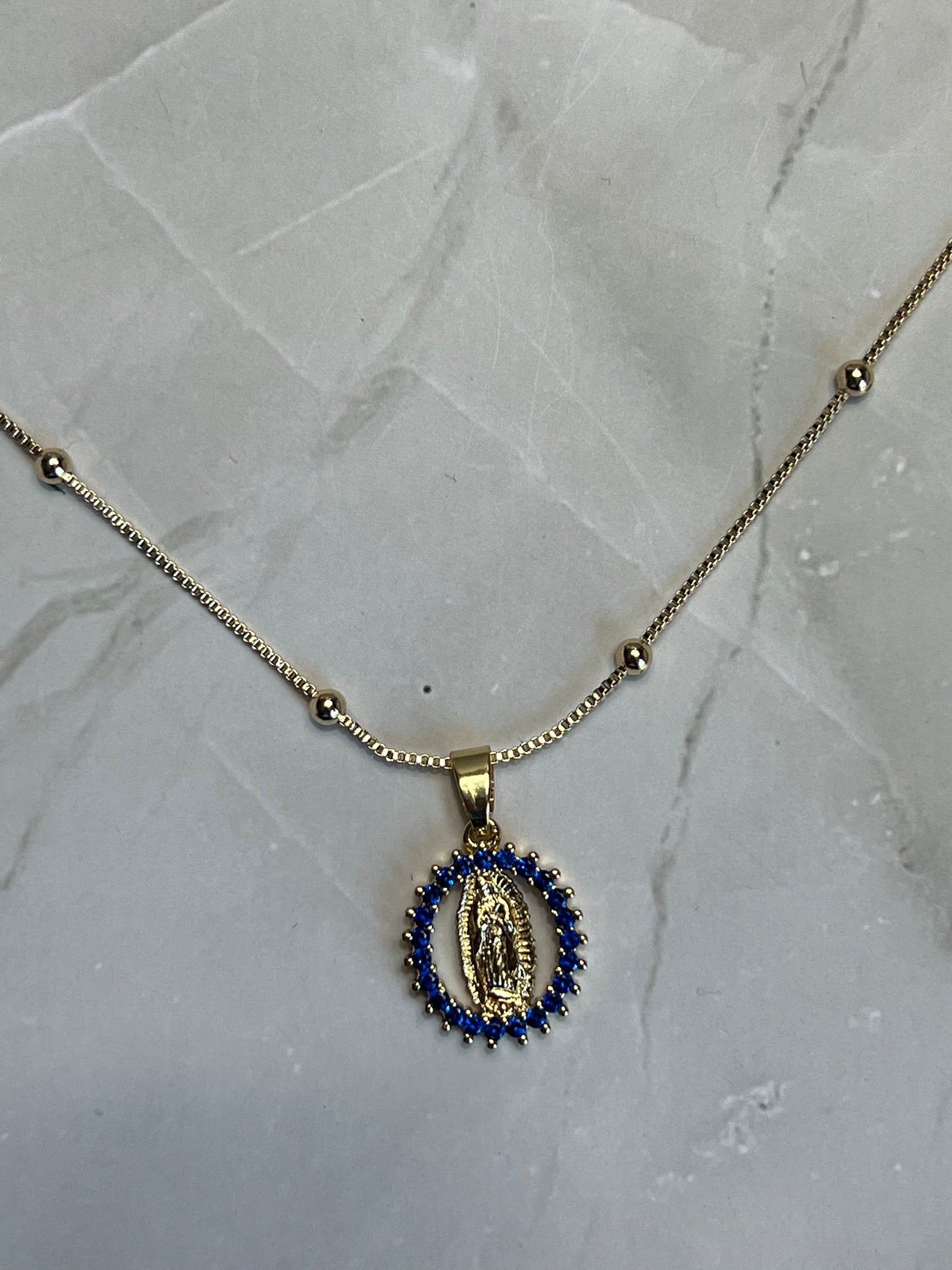 Sapphire Virgin Mary Necklace